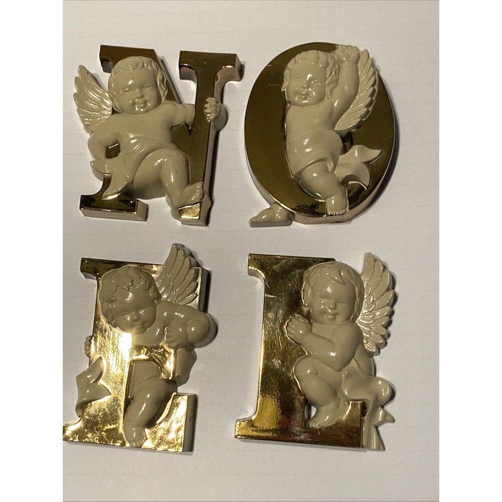 Vintage Christmas NOEL Letters w Cherubs Angels Wall Shelf Burwood Prod Holiday